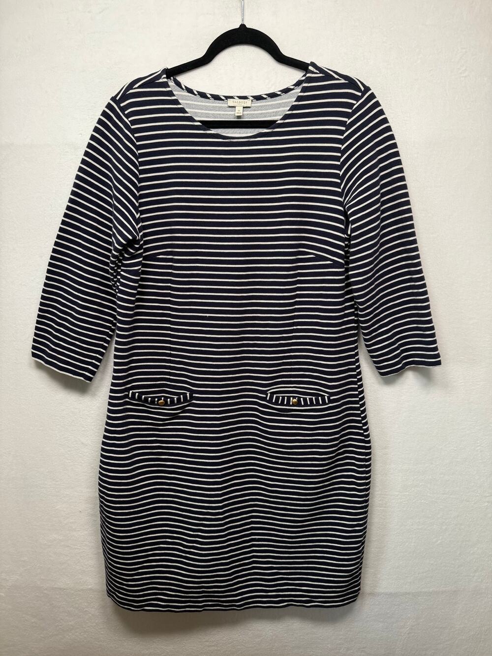 Talbots Navy/White 3/4 Sleeve Knit Dress, Size 16